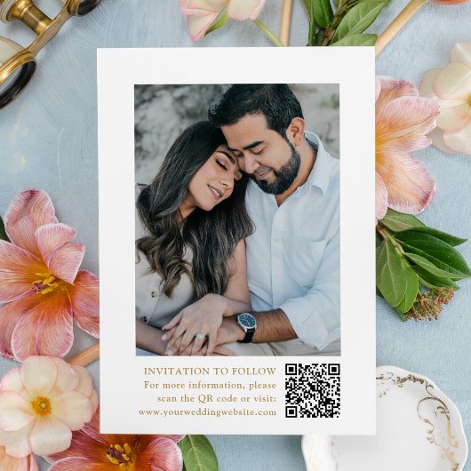 Elegantes Gold Floral Wappen Monogram Foto Hochzei Save The Date