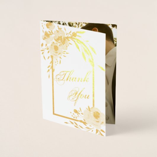 Elegantes Gold Floral Wedding Foto Vielen Dank Folienkarte (Vorderseite)