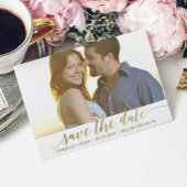 Elegantes Gold Foil Calligrafy Save the Date Foto Ankündigungspostkarte