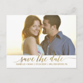 Elegantes Gold Foil Calligrafy Save the Date Foto Ankündigungspostkarte (Vorderseite)