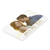 Elegantes Gold Foil Calligrafy Save the Date Foto Magnet (Linke Seite)
