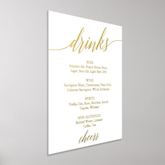 Elegantes Gold Foil Calligraphy Wedding Drink Menü Foliendrucke (Ablage )