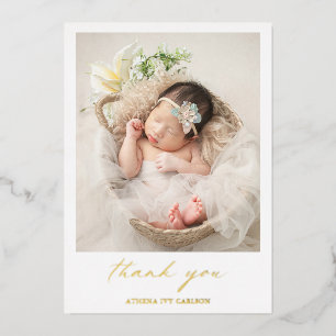 Elegantes Gold Foil Foto Geburtserklärung Folieneinladung