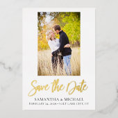 Elegantes Gold Foil Foto Save the Date Hochzeitska Folieneinladung (Vorderseite)