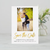 Elegantes Gold Foil Foto Save the Date Hochzeitska Folieneinladung (Stehend vorne)