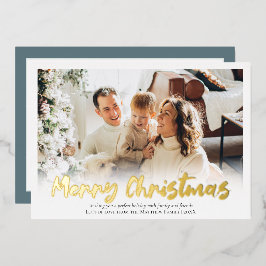 Elegantes Gold Foil Frohe Weihnachtsfamilie Foto Folien Feiertagskarte