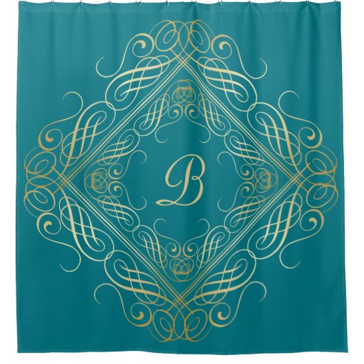 Elegantes Gold Foil Look Skulptur Skript für Aquam Duschvorhang (Vorderseite)