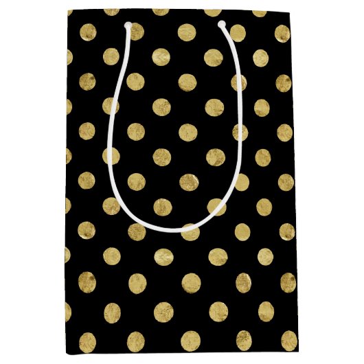 Elegantes Gold Foil Polka Dot Pattern - Gold & Bla Mittlere Geschenktüte (Vorderseite)