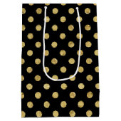 Elegantes Gold Foil Polka Dot Pattern - Gold & Bla Mittlere Geschenktüte (Rückseite)