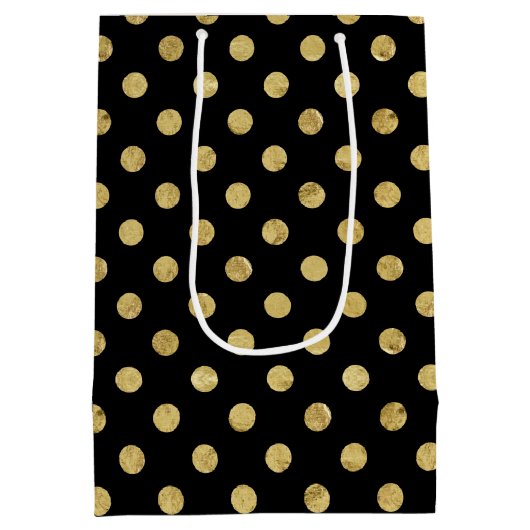Elegantes Gold Foil Polka Dot Pattern - Gold & Bla Mittlere Geschenktüte (Rückseite)