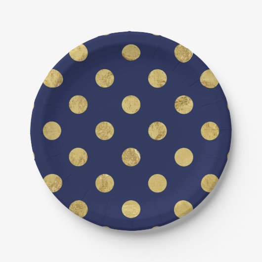 Elegantes Gold Foil Polka Dot Pattern - Gold & Blu Pappteller (Vorderseite)