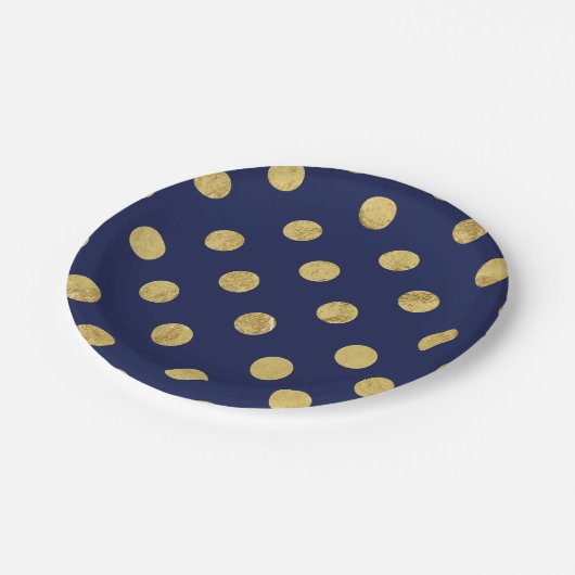 Elegantes Gold Foil Polka Dot Pattern - Gold & Blu Pappteller (Schrägansicht)