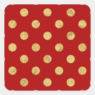 Elegantes Gold Foil Polka Dot Pattern - Gold & Red Quadratischer Aufkleber