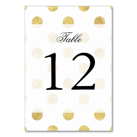 Elegantes Gold Foil Polka Dot Pattern - Gold & Wei Tischnummer (Vorderseite)