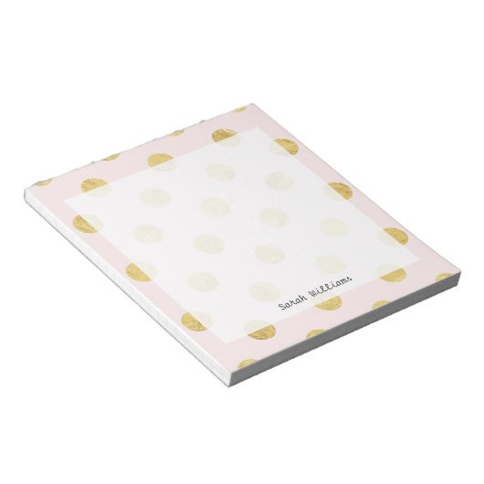 Elegantes Gold Foil Polka Dot Pattern - Rosa & Gol Notizblock (angewinkelt)