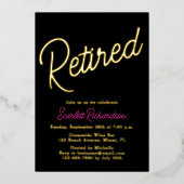 Elegantes Gold Foil Rosa Black Retirement Party Folieneinladung (Vorderseite)