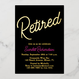 Elegantes Gold Foil Rosa Black Retirement Party Folieneinladung