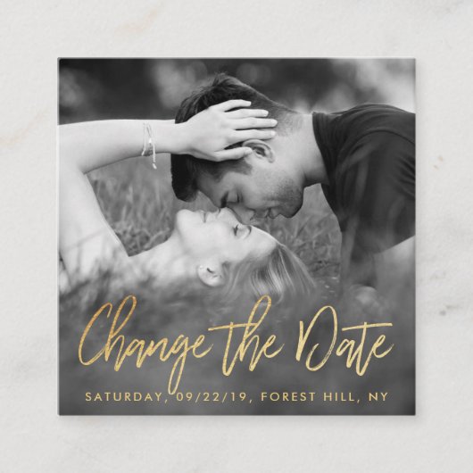 Elegantes Gold Foil Script-Foto ändert das Datum Begleitkarte (Vorderseite)
