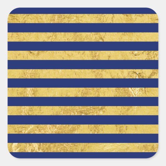 Elegantes Gold Foil und Blaue Streifen Muster Quadratischer Aufkleber (Vorderseite)