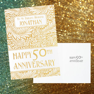 Elegantes Gold Foliage 50. Hochzeitstag Folienkarte