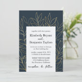 Elegantes Gold Foliage. Dusty Blue Luxury Wedding Einladung (Stehend Vorderseite)