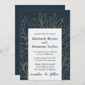 Elegantes Gold Foliage. Dusty Blue Luxury Wedding Einladung (Vorne/Hinten)