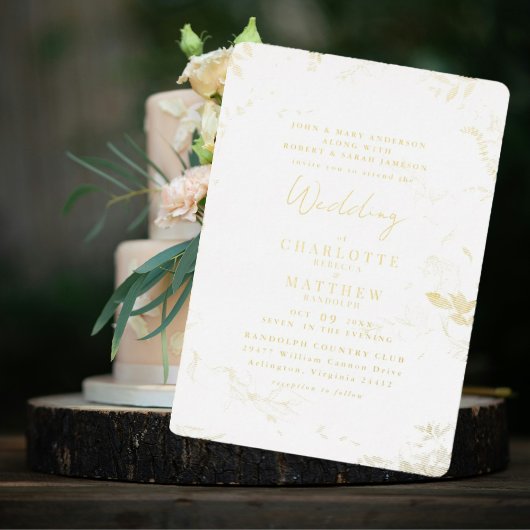 Elegantes Gold Foliage Wedding Gold Folieneinladung