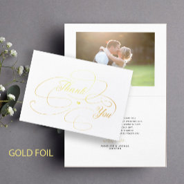 Elegantes Gold-Folie Drehbuch Foto Hochzeit danke Folienkarte