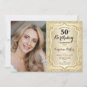 Elegantes Gold Foto 50. Geburtstag Einladung (Vorderseite)