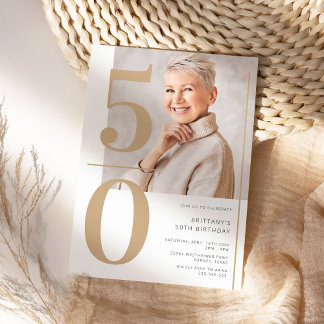 Elegantes Gold Foto 50. Geburtstag Einladung