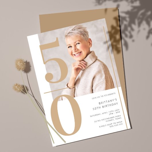 Elegantes Gold Foto 50. Geburtstag Einladung