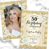 Elegantes Gold Foto 50. Geburtstag Einladung