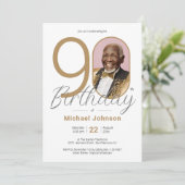Elegantes Gold Foto 90. Geburtstagsparty Einladung (Stehend Vorderseite)
