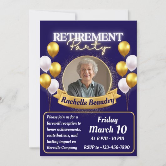 Elegantes Gold Foto Banner Retirement Party Einladung (Vorderseite)
