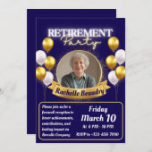 Elegantes Gold Foto Banner Retirement Party Einladung (Vorne/Hinten)