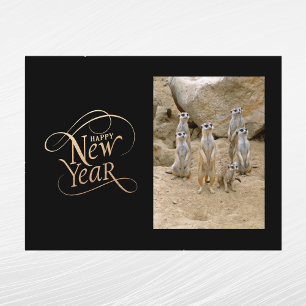 Elegantes Gold-Foto Erdmännchen Neujahr Feiertagspostkarte