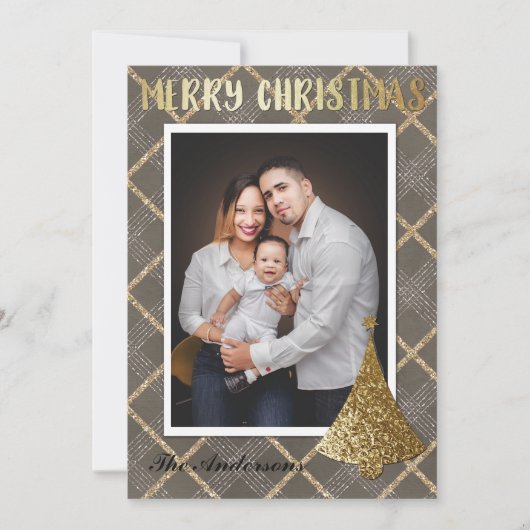 Elegantes Gold Foto Frohe Weihnachtskarte Feiertagskarte (Vorderseite)