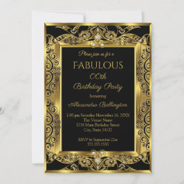 Elegantes Gold Foto Geburtstagsparty Black Damask Einladung