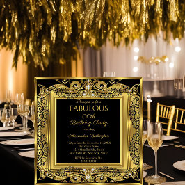 Elegantes Gold Foto Geburtstagsparty Black Damask  Einladung
