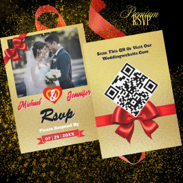 Elegantes Gold Foto Hochzeit RSVP Card mit QR Code Karte