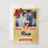 Elegantes Gold Foto Hochzeit RSVP Card mit QR Code Karte (Vorderseite)