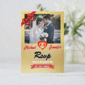 Elegantes Gold Foto Hochzeit RSVP Card mit QR Code Karte (Stehend Vorderseite)
