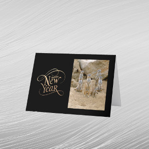 Elegantes Gold Foto Meerkat Neujahr Feiertagskarte