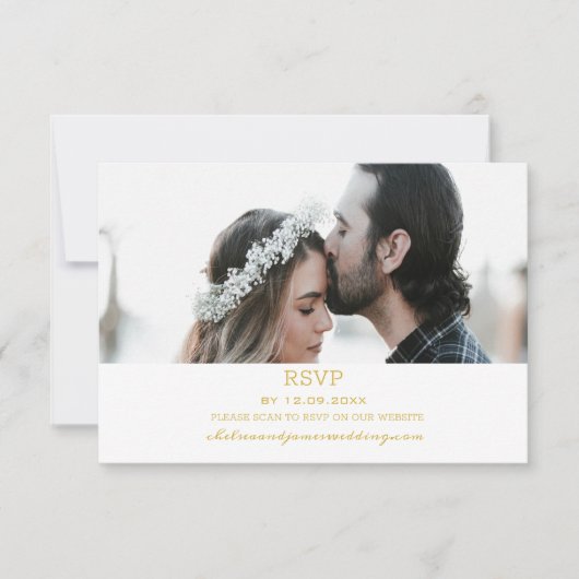 Elegantes Gold Foto QR Code Antwort auf Hochzeiten (Vorderseite)