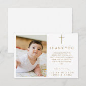 Elegantes Gold Foto Taufe Danke Karte (Vorne/Hinten)