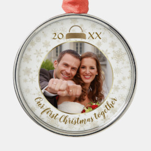Elegantes Gold Foto Unser erstes Weihnachtsfest Ornament Aus Metall