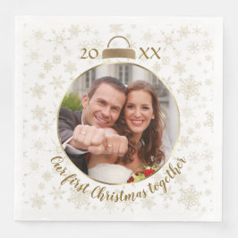 Elegantes Gold Foto Unser erstes Weihnachtsfest Serviette