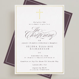 Elegantes Gold Frame & Cross Calligraphy Christeni Folieneinladung