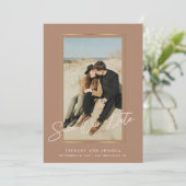 Elegantes Gold Frame Dusty Rose Foto Hochzeit Save The Date (Stehend Vorderseite)