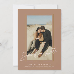 Elegantes Gold Frame Dusty Rose Foto Hochzeit Save The Date